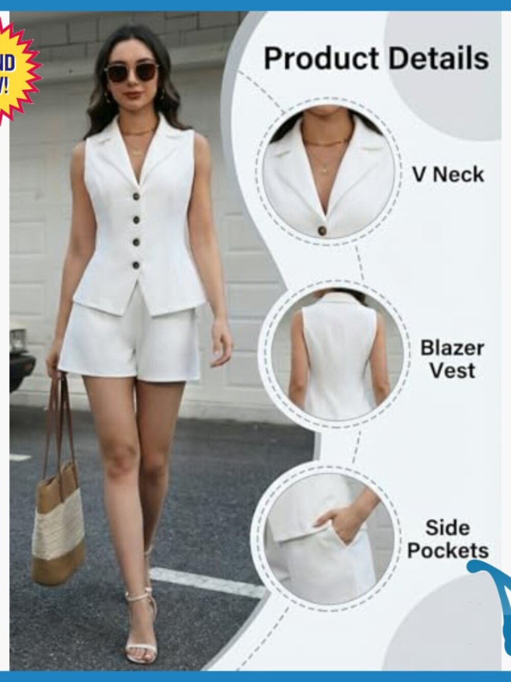 Sleeveless Vest Shorts Set Polyester Spandex Work Business Casual - Picture 6 of 7